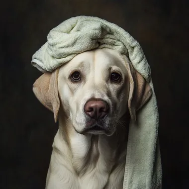 labrador towel on head