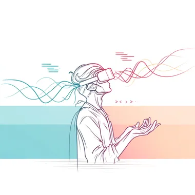 A minimalist line illustration of a programmer with closed eyes, fingers hovering mid-air, and from their chest emerges a glowing waveform of music and code, flowing in perfect alignment. Background is pure white with soft gradients. Teal, coral, and lavender tones. Created Using: minimalist flow concept, linework-focused illustration, sound-coding unification metaphor, emotional design cues, harmony loop representation, vibecoding identity, intentional light balance, clarity-focused art  rofile xup3nze