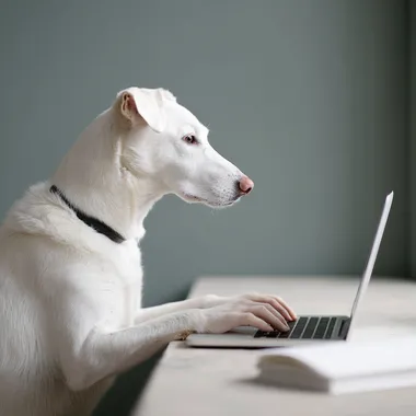 a dog typing using a laptop keyboard   2nosk3t