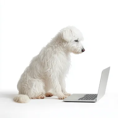 a dog typing using a laptop keyboard   2nosk3t