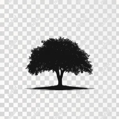 Black vector tree silhouette logo on a white background, a simple design with an elegant and professional look. The tree is large, with leaves covering the entire top of it, in a solid black color with a vector art style. The design features elegant elements, high resolution, no shadows, sharp edges, clean lines, and a symmetrical composition on a white background. This is a high-quality, high-contrast image, created by a professional graphic designer or artist.  --s 250