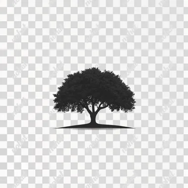 Black vector tree silhouette logo on a white background, a simple design with an elegant and professional look. The tree is large, with leaves covering the entire top of it, in a solid black color with a vector art style. The design features elegant elements, high resolution, no shadows, sharp edges, clean lines, and a symmetrical composition on a white background. This is a high-quality, high-contrast image, created by a professional graphic designer or artist.  --s 250