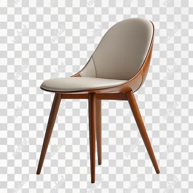 Modern dining chair with wooden legs and backrest, light-colored leather seat cushion, front view, white background, high-resolution photography, product design display, in the style of Nordic style. --s 250