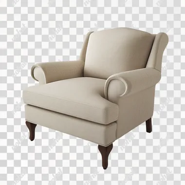 Photorealistic image of an armchair, viewed from a 45-degree angle, on a perfectly smooth, pure white background. The chair's fabric and design should be well-lit, with no shadows or additional objects. The background must remain clean and uniform. --s 50