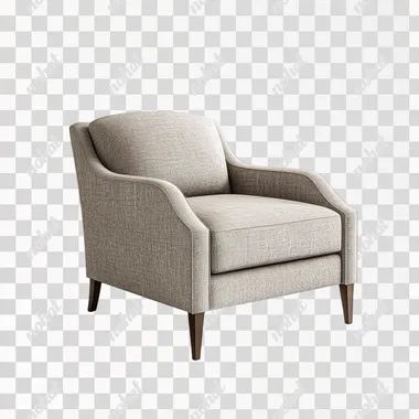 Photorealistic image of an armchair, viewed from a 45-degree angle, on a perfectly smooth, pure white background. The chair's fabric and design should be well-lit, with no shadows or additional objects. The background must remain clean and uniform. --s 50