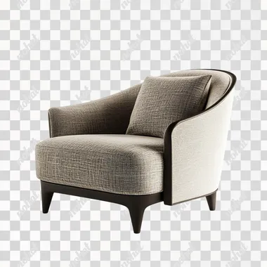 Photorealistic image of an armchair, viewed from a 45-degree angle, on a perfectly smooth, pure white background. The chair's fabric and design should be well-lit, with no shadows or additional objects. The background must remain clean and uniform. --s 50
