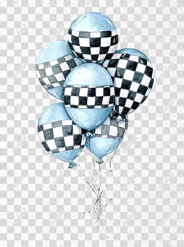 PNG Cute Cartoon Party Balloons with Checkered Pattern