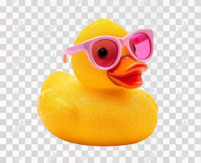 PNG Happy Yellow Inflatable Duckling with Pink Sunglasses