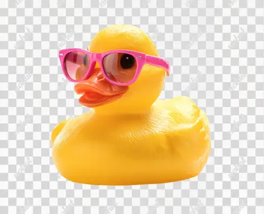 happy Yellow inflatable duckling in pink sunglasses on the white isolated background