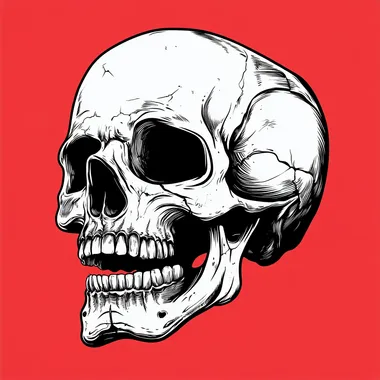 a sideways skull decal, flat lines, simple lines, high contrast, red background
