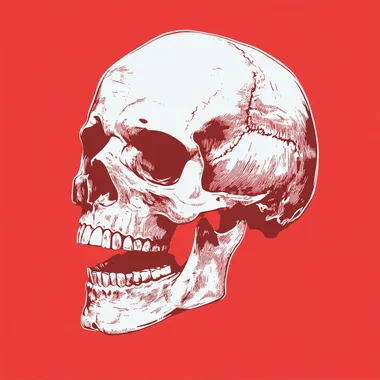 a sideways skull decal, flat lines, simple lines, high contrast, red background
