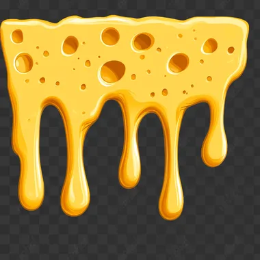 Molten cheese with holes in them dripping on wall, no shadows, flat illustration vector, isolated on white background