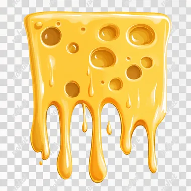 Molten cheese with holes in them dripping on wall, no shadows, flat illustration vector, isolated on white background