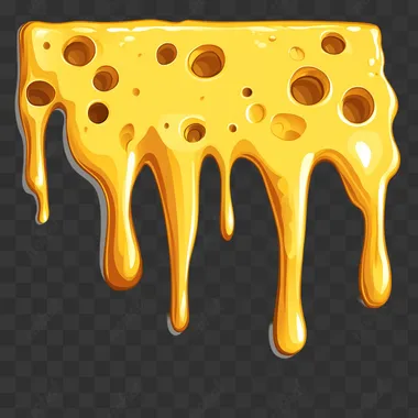 Molten cheese with holes in them dripping on wall, no shadows, flat illustration vector, isolated on white background