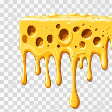 Molten cheese with holes in them dripping on wall, no shadows, flat illustration vector, isolated on white background