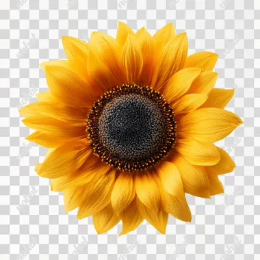vibrant sunflower with golden yellow petals and dark textured center, photorealistic macro floral view, isolated on white background   --raw