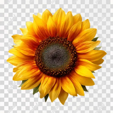 vibrant sunflower with golden yellow petals and dark textured center, photorealistic macro floral view, isolated on white background   --raw