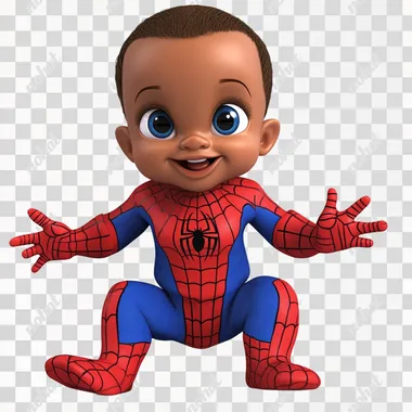 african american baby boy dressed as spidey cartoon render --s 50