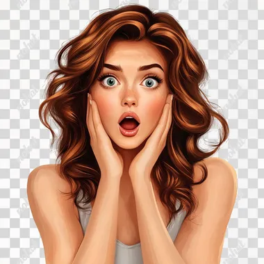 A beautiful woman with a surprised look on her face, a transparent background
