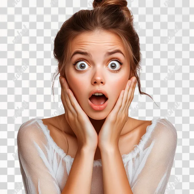 a woman with a surprised look on her face