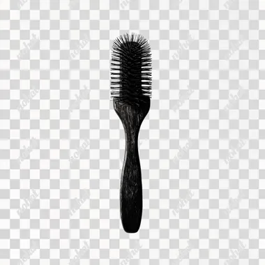 studio photo of hair brush with wooden handle white background