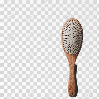 studio photo of hair brush with wooden handle white background