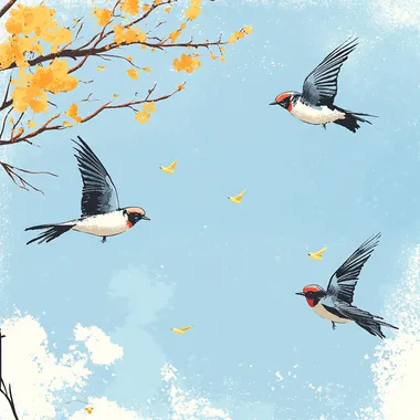 Poster design, spring equinox season is strong, passers-by, spring sowing scenes, swallows return, sky blue, picture space blank,