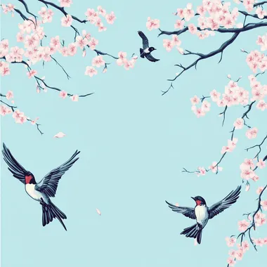 Poster design, spring equinox season is strong, passers-by, spring sowing scenes, swallows return, sky blue, picture space blank,