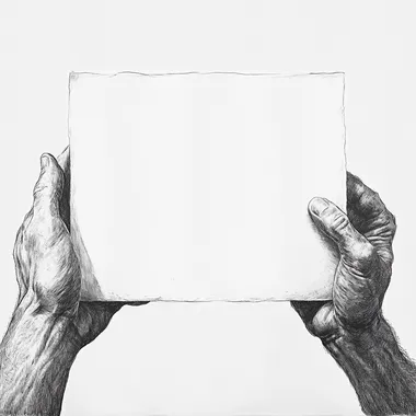 two hands handing a white sign, 2D, draw, make me propositions