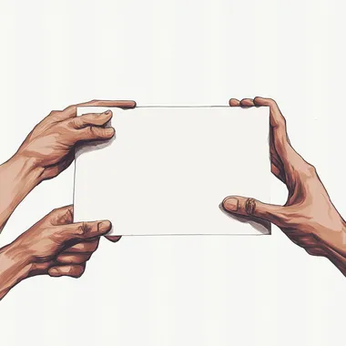 two hands handing a white sign, 2D, draw, make me propositions