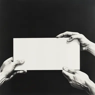 two hands handing a white sign, 2D, draw, make me propositions