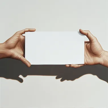 two hands handing a white sign, 2D, draw, make me propositions