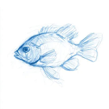 hand sketch of a blue gill on a white background  --raw