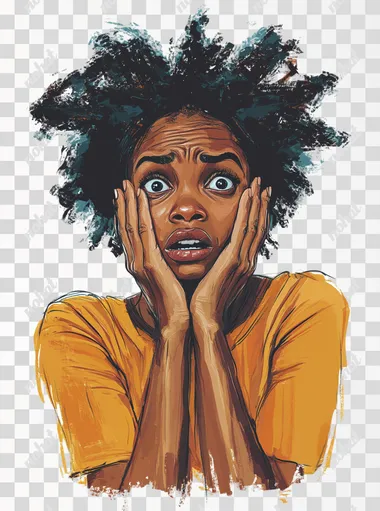 a beautiful black woman afraid, isolated. realistic. white background