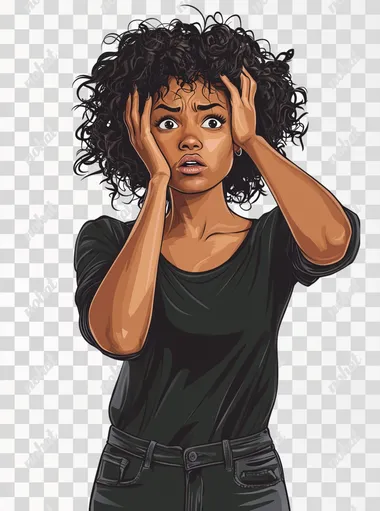 a beautiful black woman afraid, isolated. realistic. white background