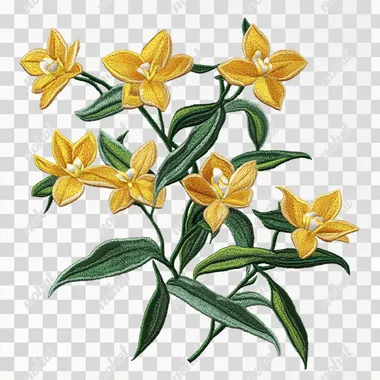 Chinese herbal dendrobium, embroidered style, ethnic trend, green and yellow flowers.