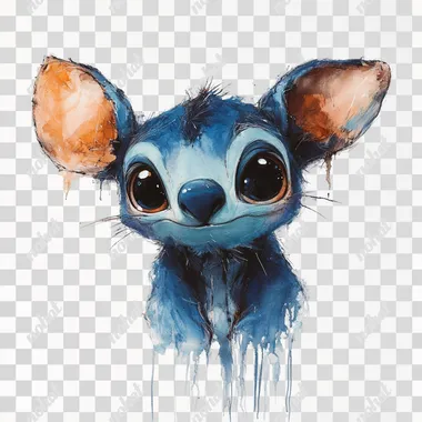 Disney's Stitch (Experiment 626) on a white background in the style of a Disney Pixar character