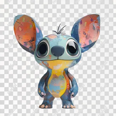Disney's Stitch (Experiment 626) on a white background in the style of a Disney Pixar character
