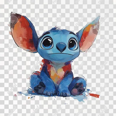 Disney's Stitch (Experiment 626) on a white background in the style of a Disney Pixar character