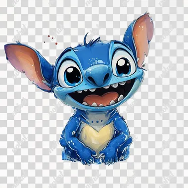 Disney's Stitch (Experiment 626) on a white background in the style of a Disney Pixar character