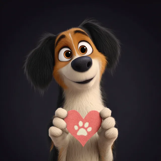 Pixar-Style Dog Lover Holding Heart