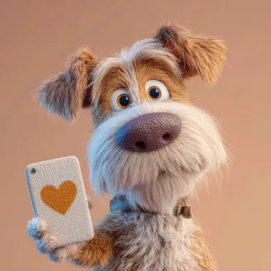 Pixar animation style doglovers social media app, paw print heart