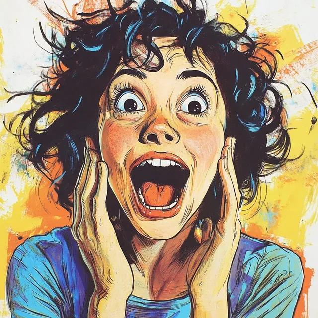 Surprised Woman in Urban Setting Expressing Excitement and Joy