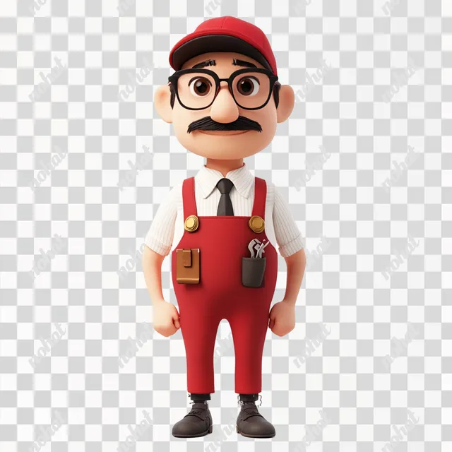 PNG Cartoon Hardware Store Consultant Character with Glasses and Mustache
