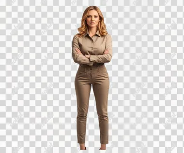 generate a realistic full length image of an attractive woman in her 30s facing forward. She represents a tech company. She should be pleasant looking as well as looking intellectual. Use 300 dpi