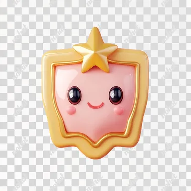 Draw an icon about the badge, 3D rendering, C4D, cartoon, cute, suitable for UI design, the background is a solid color, the main color becomes warm, with other colors, the overall effect is cute and fashionable