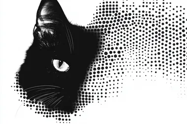 a cat Abstract design using circular dots arranged in a dynamic yet minimalistic composition, geometric style, monochromatic color scheme, clean lines, suitable for 5x5cm canvas, high contrast, sharp edges, modern aesthetic