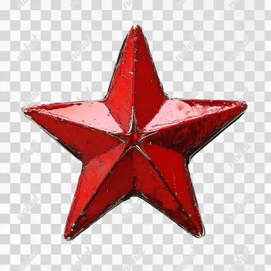 a flat shimmery bright red star on a white background