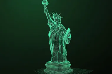 des dessins en ligne verte de fabrication de la statue de la libert amricain, plan de fabrication informatique, raliste, style HUD, pixel, screen, matrix style