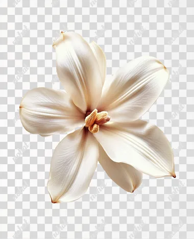floating vanilla flower, photorealistic image, white background